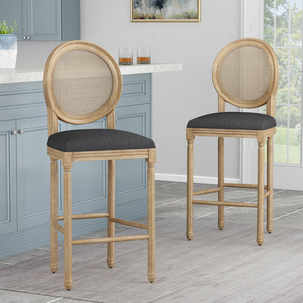 English Elm Christopher Knight Home® - French Country Virabit 2-Piece 30.25" Bar Stools with Hand-Woven Rattan Back & Tufted Cushions 71615.00CHAR