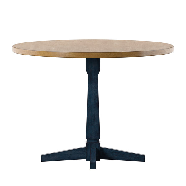 Homelegance By Top-Line Juliette Round Two-Tone Dining Table Blue Rubberwood