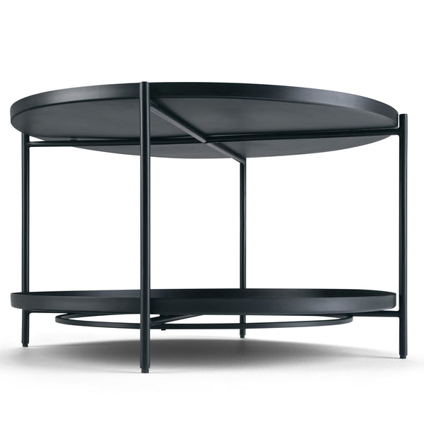 English Elm Monet Metal Coffee Table - Sleek Black Industrial Design With Reversible Tray & Open Shelf Storage B136P158946