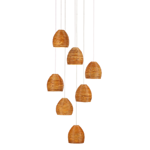 Beehive Rattan Multi-Drop Pendant Light - Modern Elegance with Warm Glow and Silver Canopy Finish