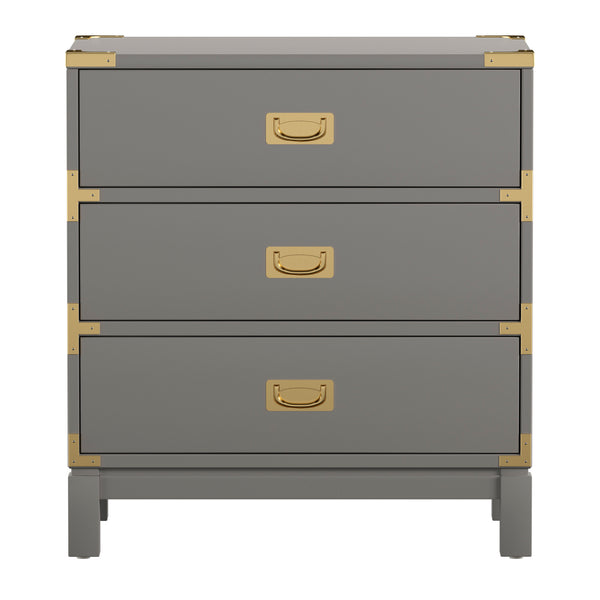 Homelegance By Top-Line Jameson 3-Drawer Gold Accent Nightstand Grey Wood