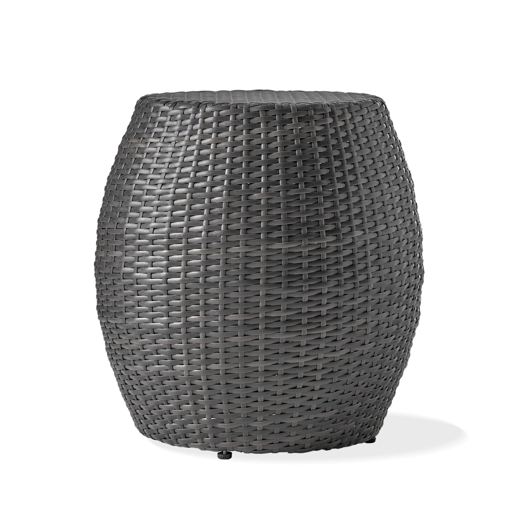 English Elm Outdoor Wicker Bombe Side Table Sculptural Iron Frame Weather Resistant Patio Accent Grey 60746.00GRY