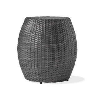English Elm Outdoor Wicker Bombe Side Table Sculptural Iron Frame Weather Resistant Patio Accent Grey 60746.00GRY