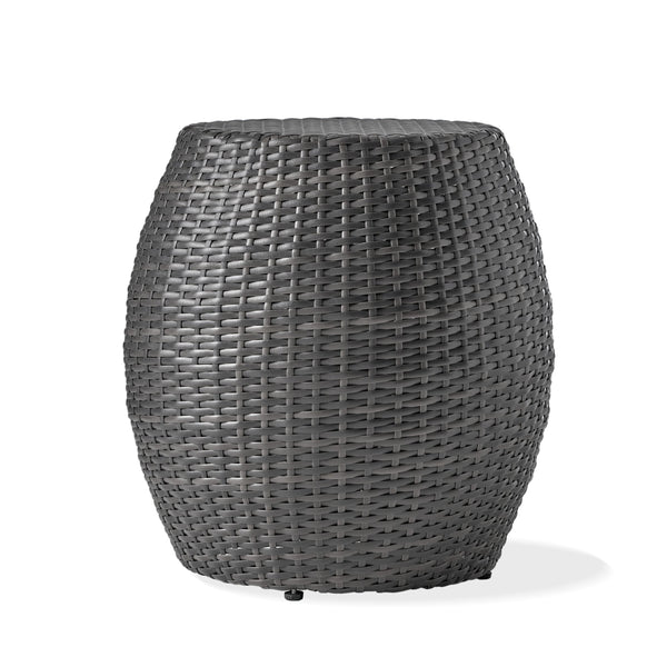 English Elm Outdoor Wicker Bombe Side Table Sculptural Iron Frame Weather Resistant Patio Accent Grey 60746.00GRY