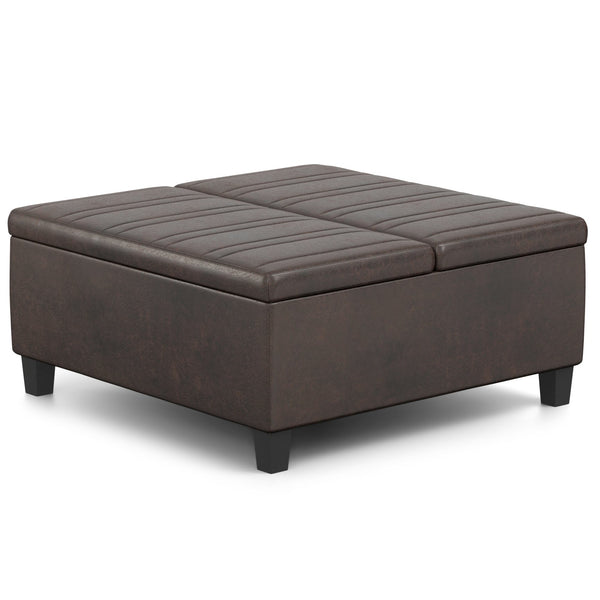 English Elm Ellis - Versatile Coffee Table Storage Ottoman In Distressed Brown Faux Leather For Modern Living B136P159159