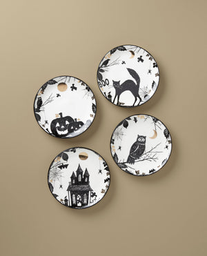 Lenox Vintage Halloween Haunted Accent Plates, Set of 4 Multi, WHITE PORCELAIN 896871