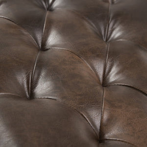 English Elm Henley Distressed Brown Tufted Ottoman Bench with Nailhead Trim, Carved Legs & Casters for Entryway B136P158203