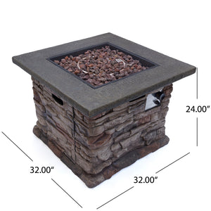 English Elm Stonewall Square Propane Fire Pit Natural Stone Outdoor Patio Gathering Focal Point 61941.00-40K