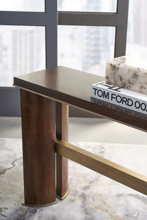 Hooker Furniture Melange Dark Walnut Console Table With Champagne Accents — Narrow 68"W 15"D 33"H Elegant Hallway Foyer Statement 628-85689-89