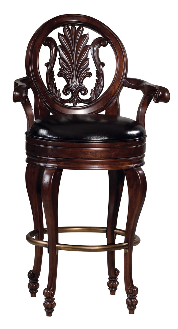 Hekman Furniture 697001 Niagara Barstool - Elegant Swivel Design With Rustic Cherry Finish & Antique Brass Footrest Rustic Cherry Niagara Bar Stool 697001