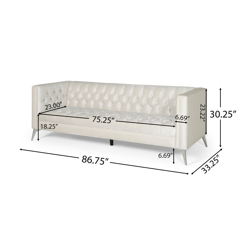 English Elm 3-seater Tufted Upholstered Sofa with Matte Iron Legs for Modern Living Rooms 68263.00A