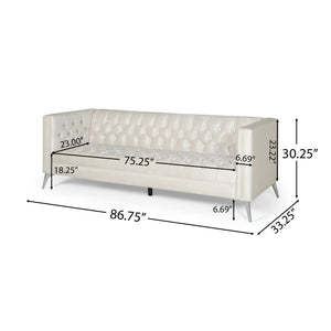 English Elm 3-seater Tufted Upholstered Sofa with Matte Iron Legs for Modern Living Rooms 68263.00A
