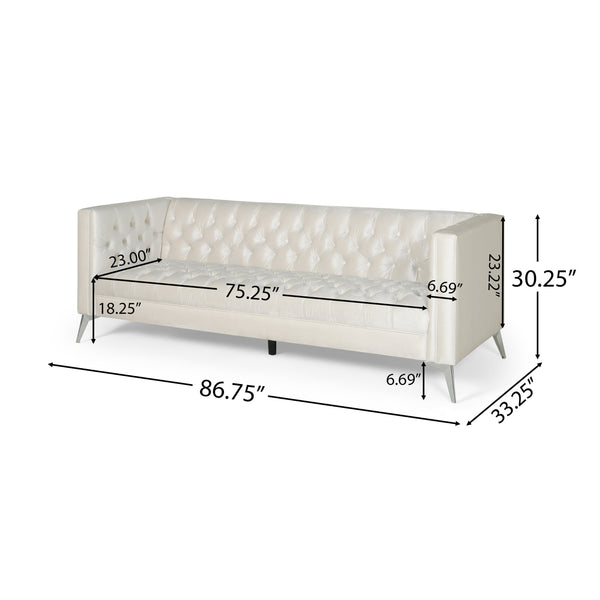 English Elm 3-seater Tufted Upholstered Sofa with Matte Iron Legs for Modern Living Rooms 68263.00A