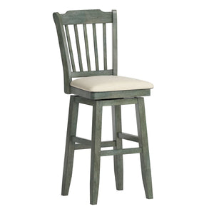 Homelegance By Top-Line Juliette Slat Back Bar Height Wood Swivel Bar Stool Green Rubberwood