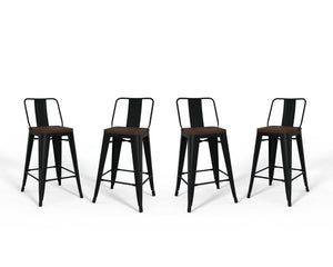 English Elm Rayne 24" Industrial Metal & Wood Counter Stools Set Of 4 - Chic Black & Elm For Modern Spaces B136P159490-GIGA