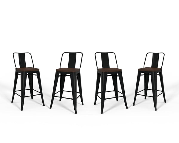 English Elm Rayne 24" Industrial Metal & Wood Counter Stools Set Of 4 - Chic Black & Elm For Modern Spaces B136P159490-GIGA