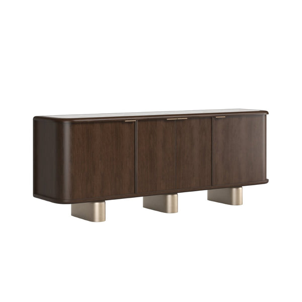 A.R.T. Furniture Verge Credenza: Modern Walnut Storage with Sculptural Base, Antique Brass Accents for Elegant Interiors 337252-1960