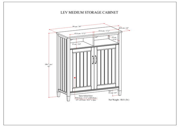 English Elm Lev Solid Wood Medium Storage Cabinet Smoky Brown – TV Stand, Adjustable Shelves, Cord Management, Brushed Bronze Handles B136P158819