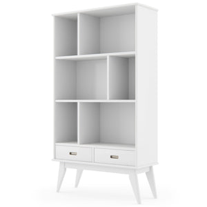 English Elm Draper - Elegant Mid-Century Wide Bookcase & Storage Unit In White For Stylish Home Organization B136P158593