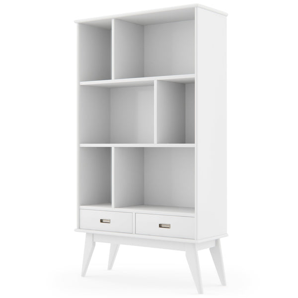 English Elm Draper - Elegant Mid-Century Wide Bookcase & Storage Unit In White For Stylish Home Organization B136P158593
