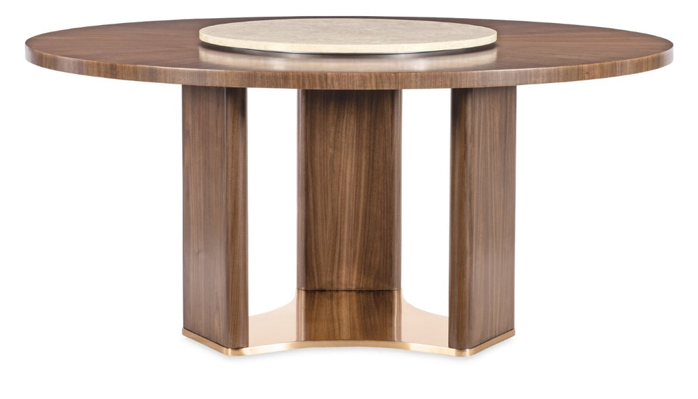 Hooker Furniture Eleana 66" Round Dining Table With Starburst Walnut Top & Sunlit Bronze Pedestal — Seats 6–8 7252-75201-85