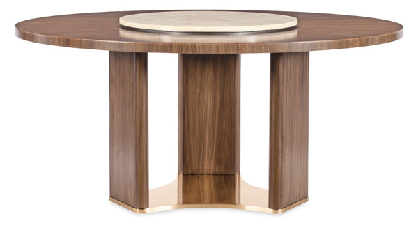 Hooker Furniture Eleana 66" Round Dining Table With Starburst Walnut Top & Sunlit Bronze Pedestal — Seats 6–8 7252-75201-85
