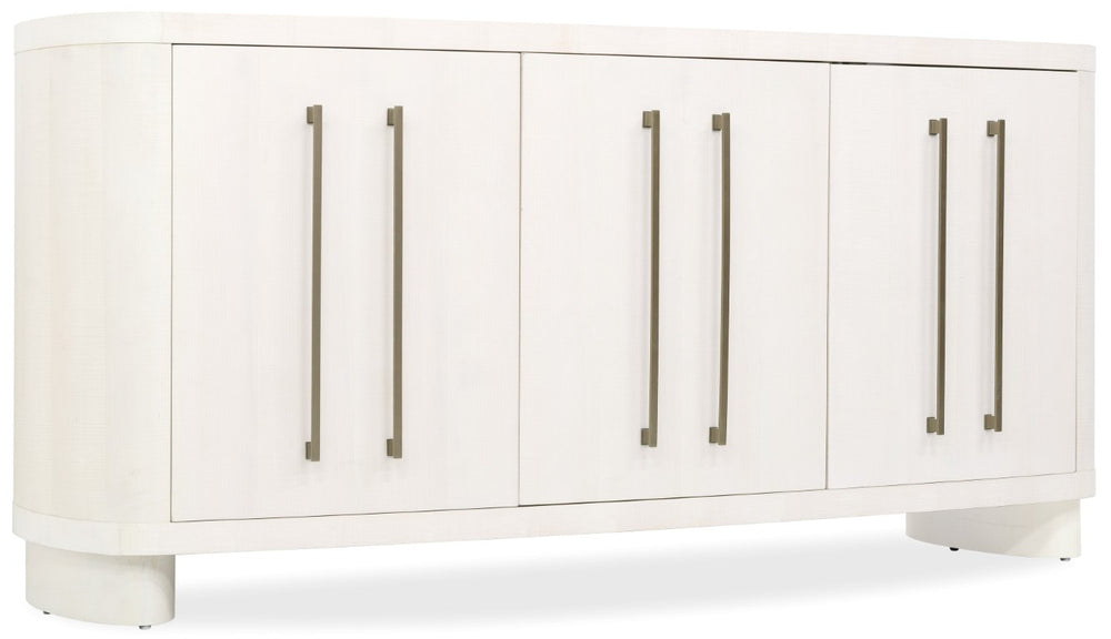 Hooker Furniture Melange Bow-Front Credenza In Crisp White Figured Maple Veneer — 72" Storage Console W/ Soft-Close Doors 628-75010-05