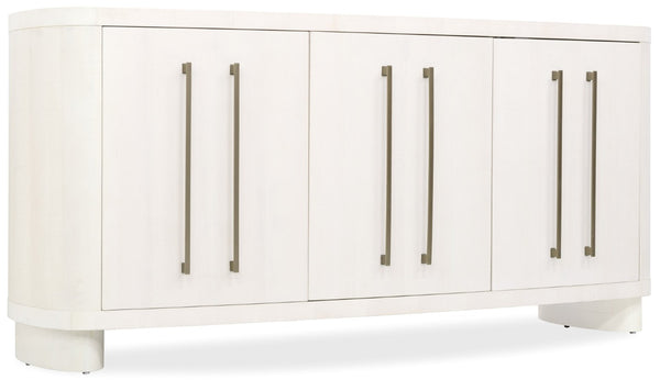 Hooker Furniture Melange Bow-Front Credenza In Crisp White Figured Maple Veneer — 72" Storage Console W/ Soft-Close Doors 628-75010-05