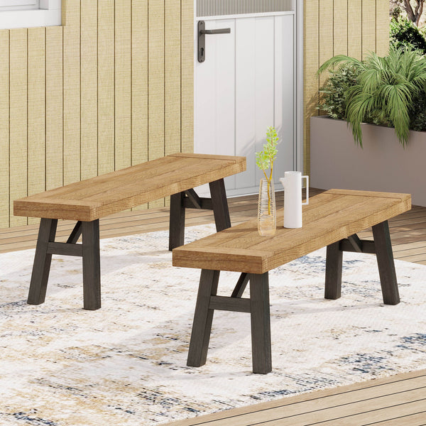 English Elm Outdoor Acacia Hardwood Slat Bench Set of Two for Patio Garden Dining Use 56702.00