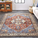 Feizy Rugs Percy Collection Medallion Area Rug – Durable, Machine Washable, Transitional Design For Timeless Spaces Red,Blue,Ivory Polyester,Cotton,Viscose Prc39ahfblurste76