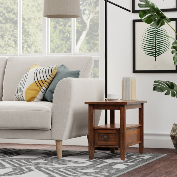 English Elm Warm Shaker Solid Wood 14" Wide Transitional Side Table - Distressed Charcoal Brown, Stylish Storage Solution B136P159660-GIGA