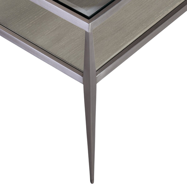 Bernhardt Bernhardt Cornelia Nebbia Glass Cocktail Table With Brushed Stainless Frame And Slim Tapered Legs 331021