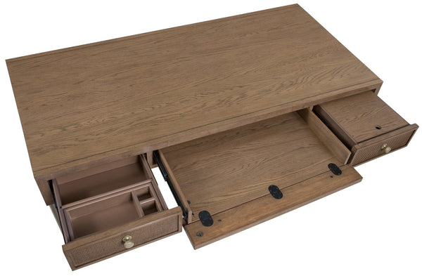 Hooker Furniture Sonnet Roomy Writing Desk With White Oak Veneer, Woven Cane Drawers & Reversible Insert — Versatile Workspace 6072-10458-85