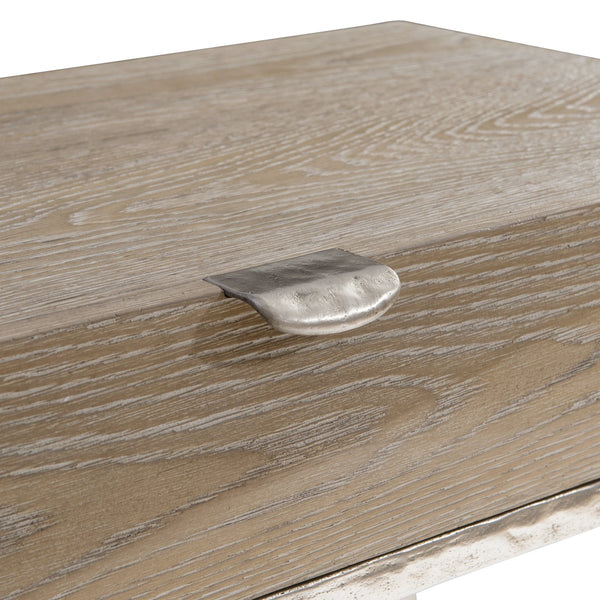 Bernhardt Bernhardt Aventura Nightstand — Cathedral White Oak Top, Textured Frosted Nickel Frame, Usb Charging 318218