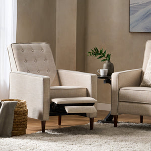English Elm Christopher Knight Home® - Fabric Recliner Chair Mid-Century Modern Pushback Single Sofa with Tufted Cushion, Birch Legs, Cozy Comfort Wheat 60741.00WET