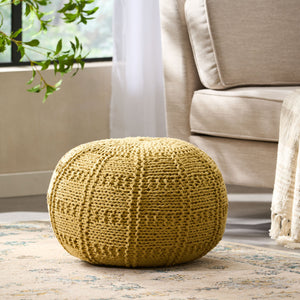 English Elm Christopher Knight Home® - YUNY Handcrafted Knit Cotton Round Pouf 20x20x14 Cozy Modern Accent Ottoman with Durable Weave Yellow 60493.00YLW