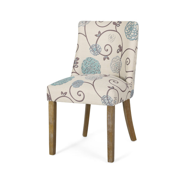 English Elm Fabric Dining Chairs with Nailhead Trim Plush Seat Rubberwood Legs Set of 2 72610.00WHTBLU