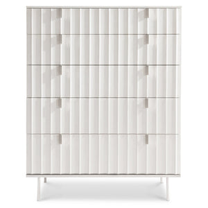 Bernhardt Bernhardt Fluted Modulum Tall Drawer Chest – White Adobe Faux-Stone, Polished Steel Base, 5 Soft-Close Drawers 315118