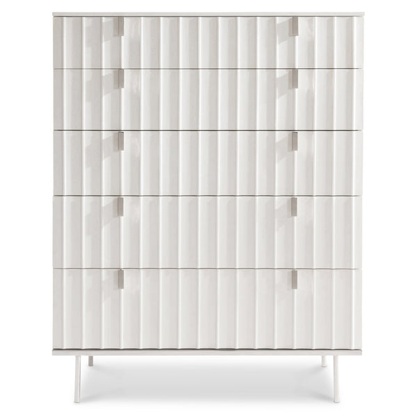 Bernhardt Bernhardt Fluted Modulum Tall Drawer Chest – White Adobe Faux-Stone, Polished Steel Base, 5 Soft-Close Drawers 315118