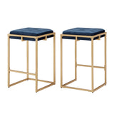 Homelegance By Top-Line Piper Gold Finish Metal Velvet Button Tufted 24" Counter Height Stools (Set of 2) Blue Engineered Wood