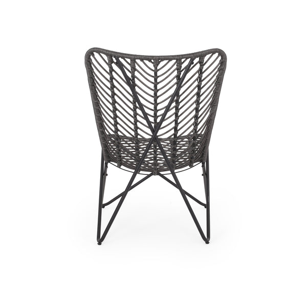 English Elm Gatlin Woven Wicker Outdoor Accent Chair Set Bohemian Curved Shell with Geometric Base 70650.00GRY