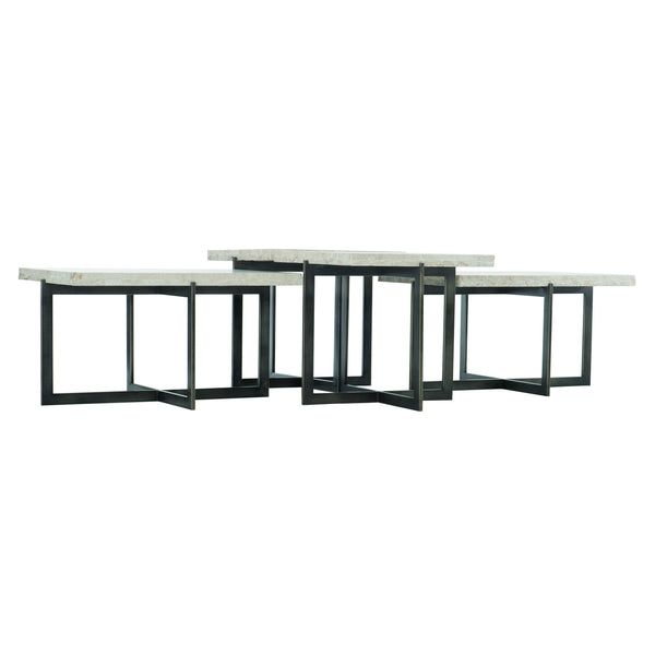 Bernhardt Bernhardt Sculptural Mid-Century Cocktail Table With White Travertine Top And Cross Steel Base Elegan Bronze 22.25"W x 22.25"D x 19.5"H 510011