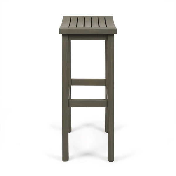 English Elm Christopher Knight Home® - CARIBBEAN Acacia Wood 30" Outdoor Barstool Set of 2 — Weather-Resistant Saddle Seats, Slat Design Grey 61426.00GRY