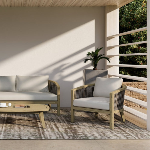 English Elm Parkside Handwoven Outdoor Conversation Chairs Set of 2 - Natural Beige Acacia Wood, Weather‑Resistant Cushions B136P159363