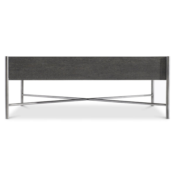 Bernhardt Bernhardt Outline Cocktail Table — Wire‑Brushed Kohl Oak Top With Atra Steel X-Stretcher, Airy Modern Centerpiece 360016