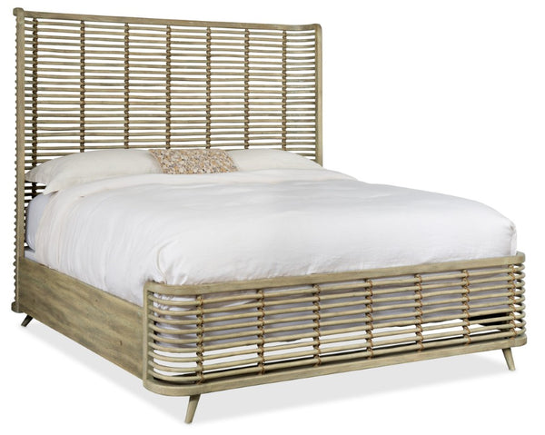 Hooker Furniture Surfrider Queen Rattan Bedframe With Driftwood Finish, Hand-Tied Jute Accents & Coastal Texture 87.00 L x 64.75W x 68.50H 6015-90250-80