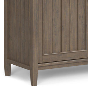 English Elm Lev Solid Wood Wide Storage Cabinet Smoky Brown – 3-Door Adjustable Shelves, Grooved Transitional Design, Brushed Bronze Handles, 60" W B136P158824
