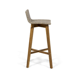 English Elm Christopher Knight Home® - LA La Brea Acacia Wood & Wicker Barstool Set of 2 — Outdoor Faux Rattan Seats with Iron X-Stretcher Frame Brown 65431.00LBRN