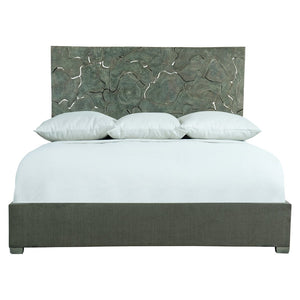 Bernhardt Bernhardt Calavaras King Panel Bed In Smoked Truffle Teak With Sculptural Open-Work Headboard & Upholstery K1780