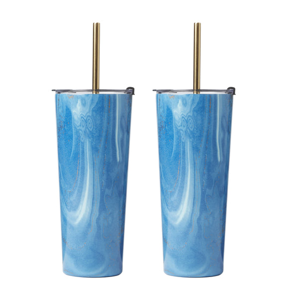 Lenox Cambridge 24 Oz Blue Geo Insulated Tumblers, Set of 2 NO COLOR METAL EWG9BLCB2DS